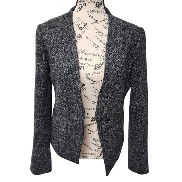 Theory Women's  Tweed Wool Blend Open Front Jacket - Size 8 - Black/Grey - Picture 1 of 14